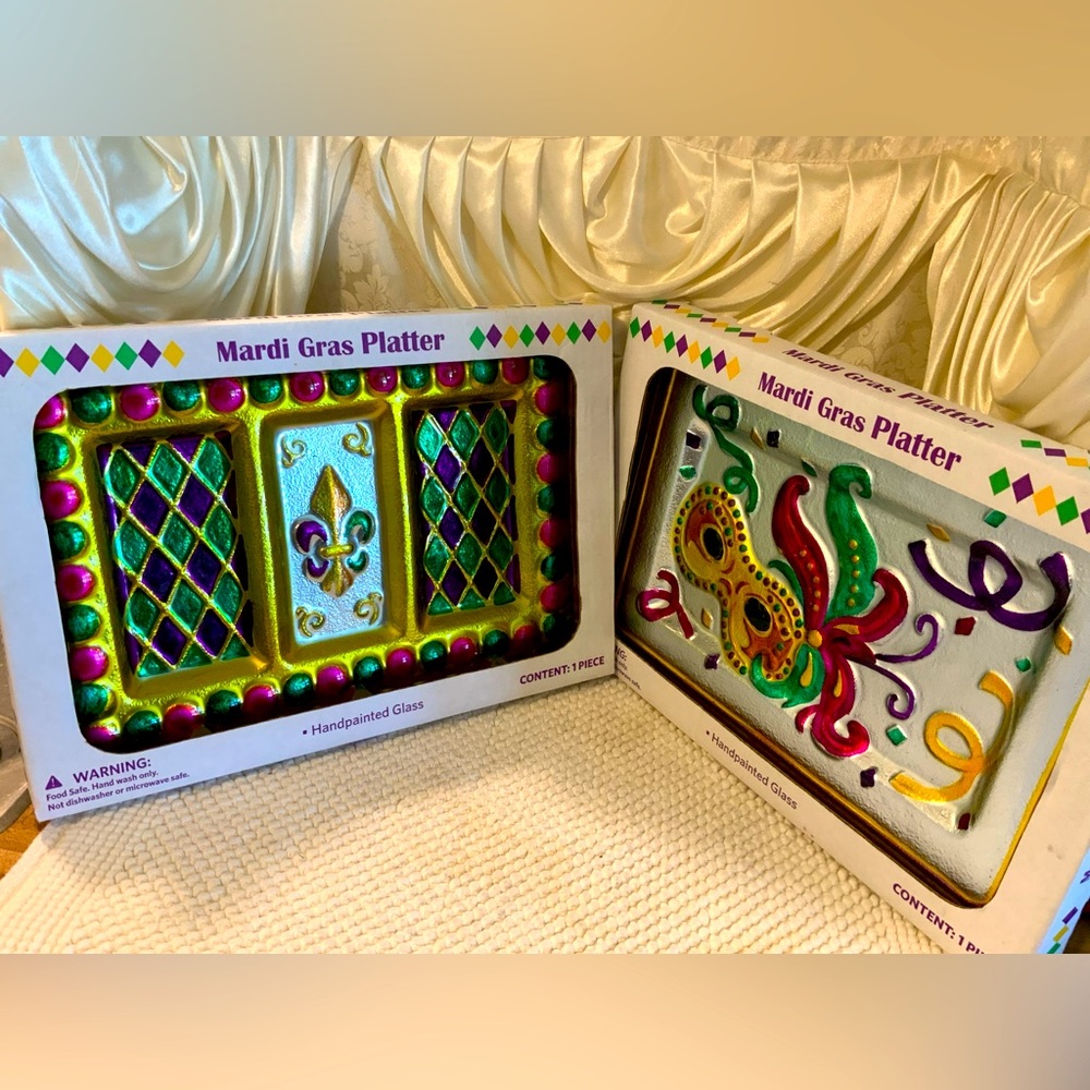 MARDI GRAS GLASS SERVING PLATTERS